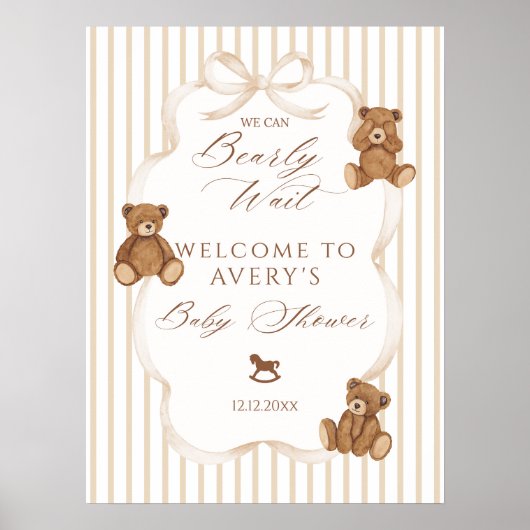 We Can Bearly Wait Elegant Baby Shower Poster (Vorne)
