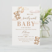 We Can Bearly Wait Elegant Teddy Baby Shower Einladung (Stehend Vorderseite)
