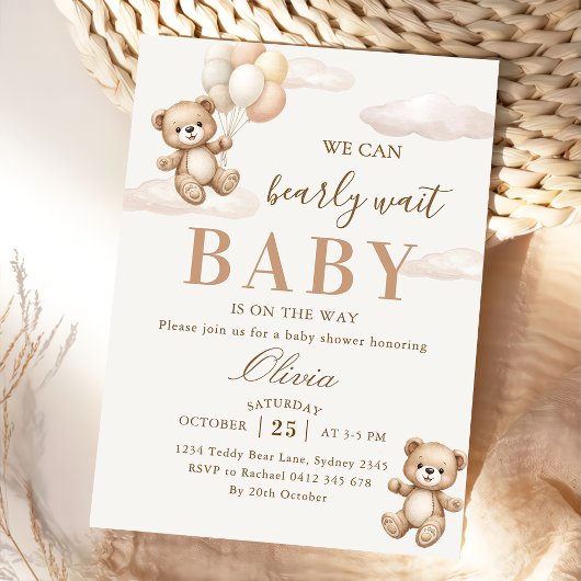 We Can Bearly Wait Elegant Teddy Baby Shower Einladung