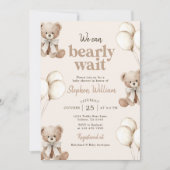 We Can Bearly Wait Elegant Teddy Bear Baby Shower Einladung (Vorderseite)