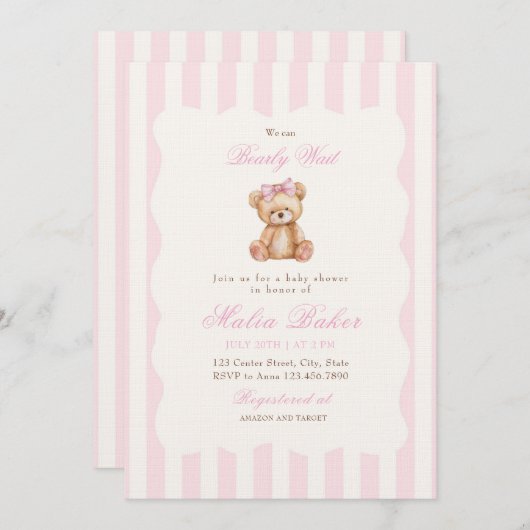 We Can Bearly Wait Elegant Teddy Bear Baby Shower Einladung (Vorne/Hinten)