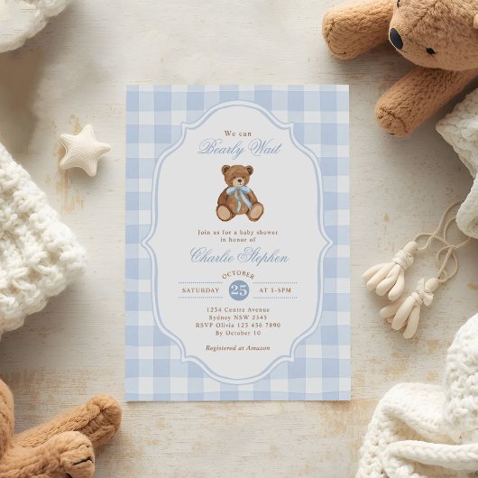 We Can Bearly Wait Elegant Teddy Bear Baby Shower Einladung