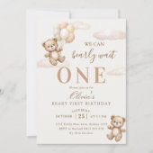 We Can Bearly Wait Elegant Teddy Birthday Einladung (Vorderseite)