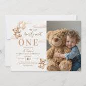 We Can Bearly Wait Elegant Teddy Birthday Photo Einladung (Vorderseite)