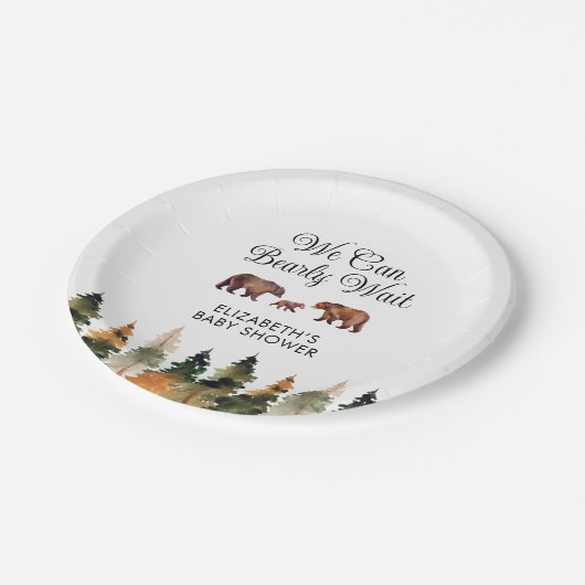 We Can Bearly Wait Fall Baby Shower Pappteller (Schrägansicht)