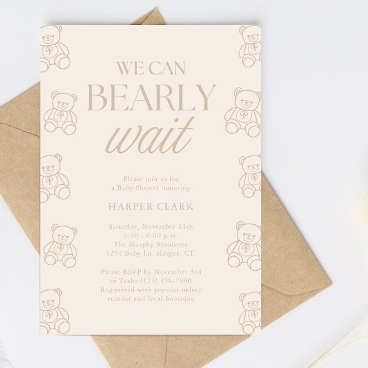 We Can Bearly Wait Gender Neutral Baby Shower Einladung