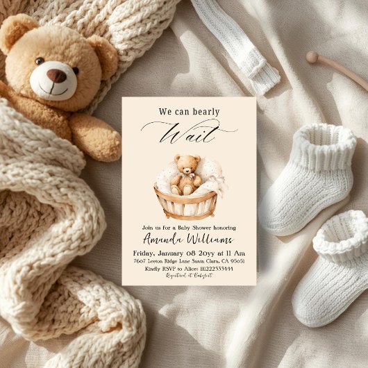 We Can Bearly Wait Gender Neutral Bear Baby Shower Einladung
