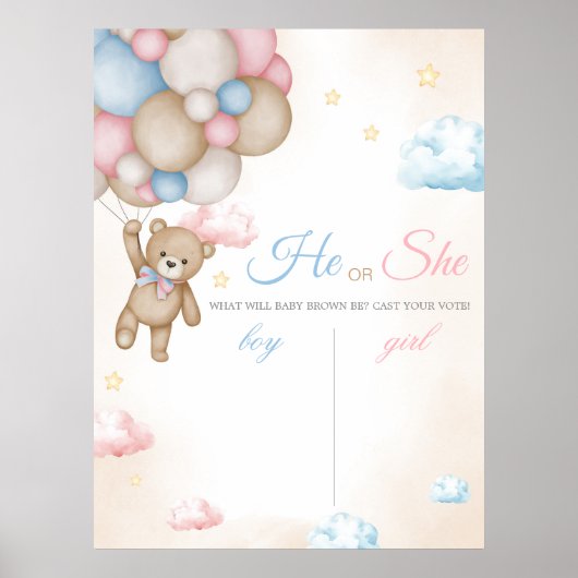 We Can Bearly Wait Gender Reveal Sign Poster (Vorne)