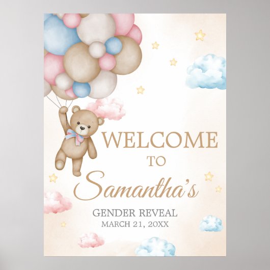 We Can Bearly Wait Gender Reveal Welcome Sign Poster (Vorne)