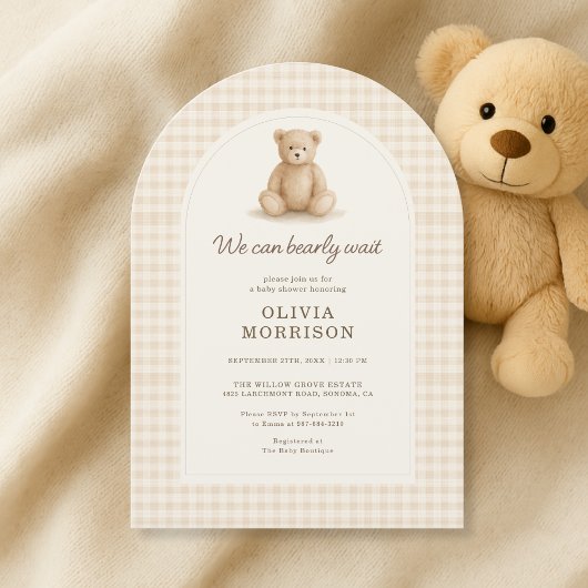 We Can Bearly Wait Gingham Baby Shower Einladung
