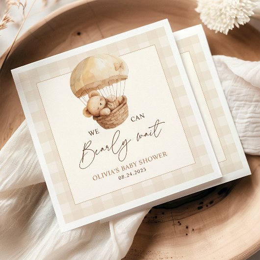 We Can Bearly Wait Gingham Teddy Bear Baby Shower  Serviette