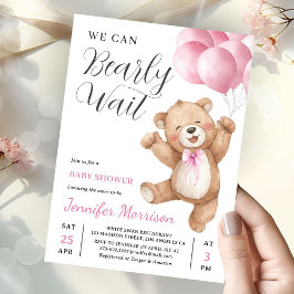 We Can Bearly Wait Girl Teddy Bear Baby Shower Einladung