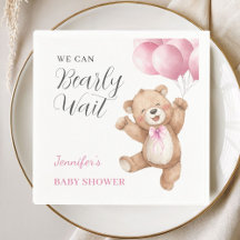 We Can Bearly Wait Girl Teddy Bear Baby Shower