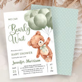 We Can Bearly Wait Green Teddy Bear Baby Shower Einladung