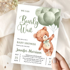 We Can Bearly Wait Green Teddy Bear Baby Shower Einladung