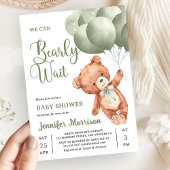 We Can Bearly Wait Green Teddy Bear Baby Shower Einladung