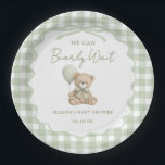 We Can Bearly Wait Green Teddy Bear Baby Shower Pappteller<br><div class="desc">We Can Bearly Wait Green Teddy Bear Baby Shower Paper Plates</div>