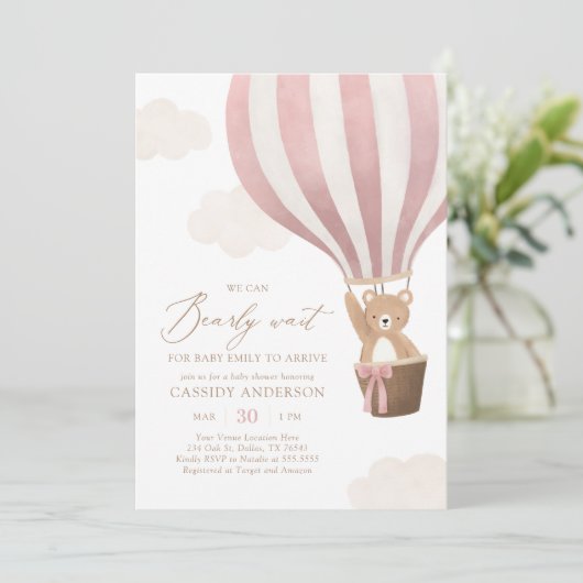 We Can Bearly Wait Hot Air Balloon Baby Shower Einladung (Stehend Vorderseite)