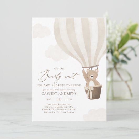 We Can Bearly Wait Hot Air Balloon Baby Shower Einladung (Stehend Vorderseite)