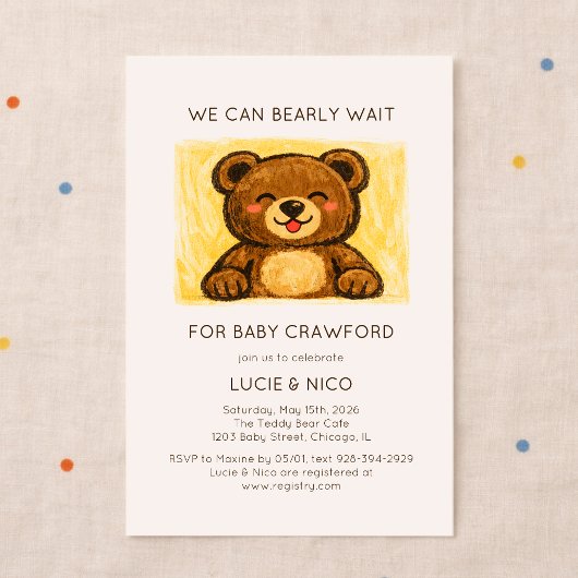 We Can Bearly Wait! Modern Hand Drawn Baby Shower Einladung