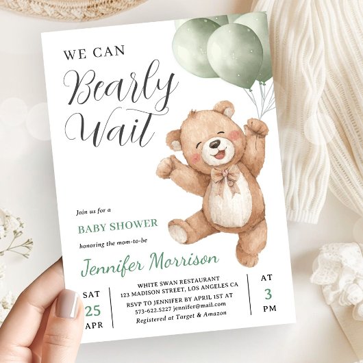 We Can Bearly Wait Neutral Teddy Bear Baby Shower Einladung