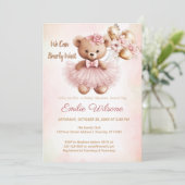 We can bearly wait pink baby shower Einladung (Stehend Vorderseite)