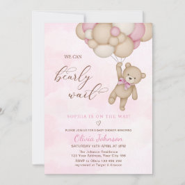 We Can Bearly Wait Pink Baby Shower Einladung