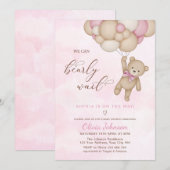 We Can Bearly Wait Pink Baby Shower Einladung (Vorne/Hinten)