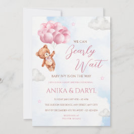 We Can Bearly Wait Pink Baby Shower Invitation Einladung
