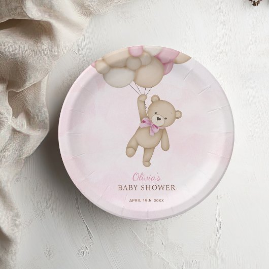 We Can Bearly Wait Pink Baby Shower Pappteller