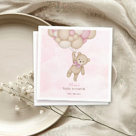 We Can Bearly Wait Pink Baby Shower Serviette