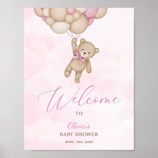 We Can Bearly Wait Pink Baby Shower Welcome Sign Poster (Vorne)