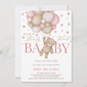 We can Bearly Wait Pink&beige Balloons baby shower Einladung (Vorderseite)