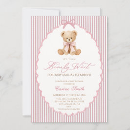 We Can Bearly Wait pink bow girl Baby Shower Einladung