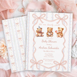 We Can Bearly Wait Pink Lace Ribbon Baby Shower Einladung