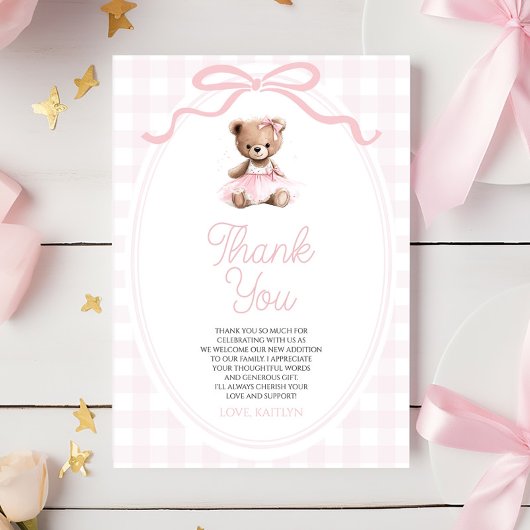 We Can Bearly Wait Pink Teddy Bear Baby Shower Dankeskarte