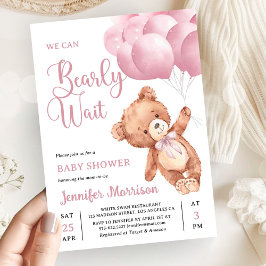 We Can Bearly Wait Pink Teddy Bear Baby Shower Einladung