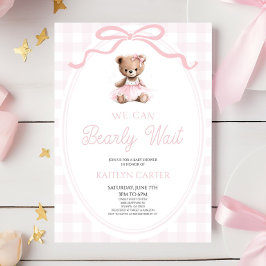 We Can Bearly Wait Pink Teddy Bear Baby Shower Einladung
