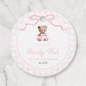 We Can Bearly Wait Pink Teddy Bear Baby Shower Geschenkanhänger (Rückseite)