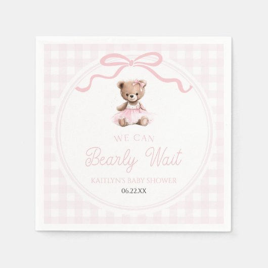 We Can Bearly Wait Pink Teddy Bear Baby Shower Serviette (Vorderseite)