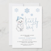 We Can Bearly Wait Polar Bear Winter Baby Shower Einladung (Vorderseite)