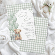 We Can Bearly Wait Sage Green Bear Baby Shower