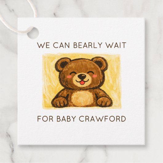We Can Bearly Wait! Simple Hand Drawn Baby Shower Geschenkanhänger (Vorderseite)