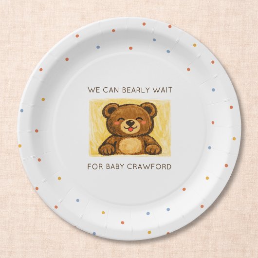 We Can Bearly Wait! Simple Hand Drawn Baby Shower Pappteller