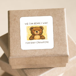 We Can Bearly Wait! Simple Hand Drawn Baby Shower Quadratischer Aufkleber