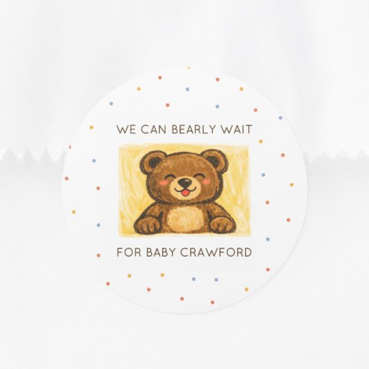 We Can Bearly Wait! Simple Hand Drawn Baby Shower Runder Aufkleber