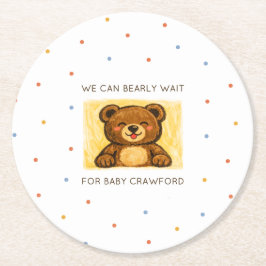 We Can Bearly Wait! Simple Hand Drawn Baby Shower Runder Pappuntersetzer