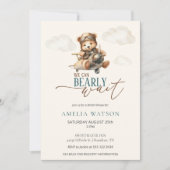 We Can Bearly Wait Teddy Bear Airplane Baby Shower Einladung (Vorderseite)