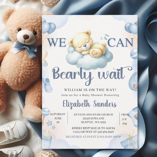 We can Bearly wait - Teddy Bear Baby Shower Boy Einladung