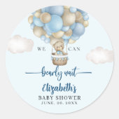 We can Bearly wait - Teddy Bear Baby Shower Boy Runder Aufkleber (Vorderseite)